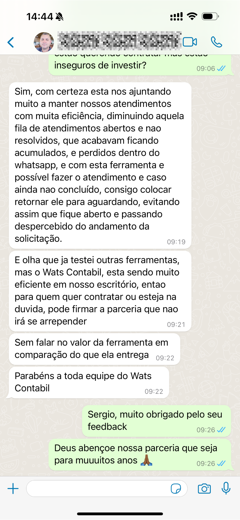 Feedback sobre valor do investimento